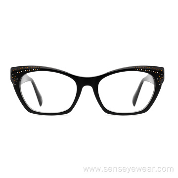 Women Diamond Rhinestone Acetate Optical Frame Glasses